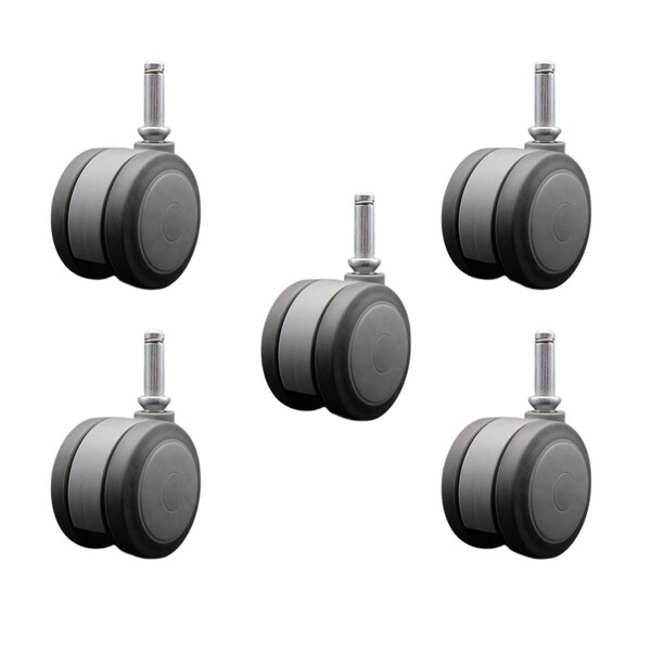 3'' Gray Heavy Duty Floor Safe Twin Wheel Caster 7/16 Grip Ring Stem, 5PK